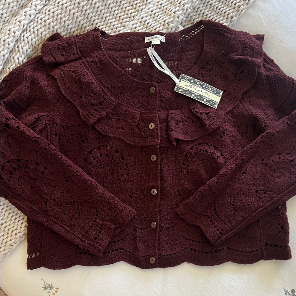 Ultra Pink Burgundy Lace Cardigan